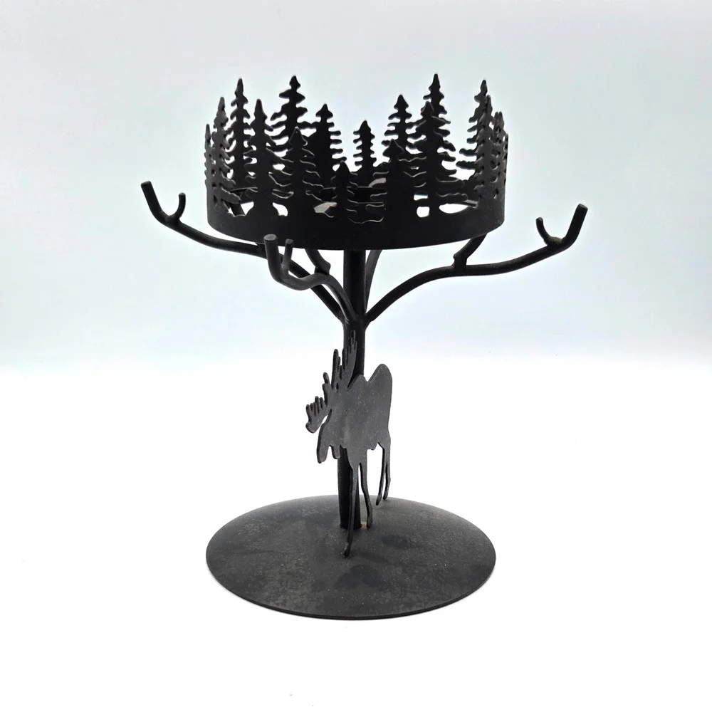 Moose Tealight Candleholder Rustic Black Metal PartyLite Farmhouse Decor‎